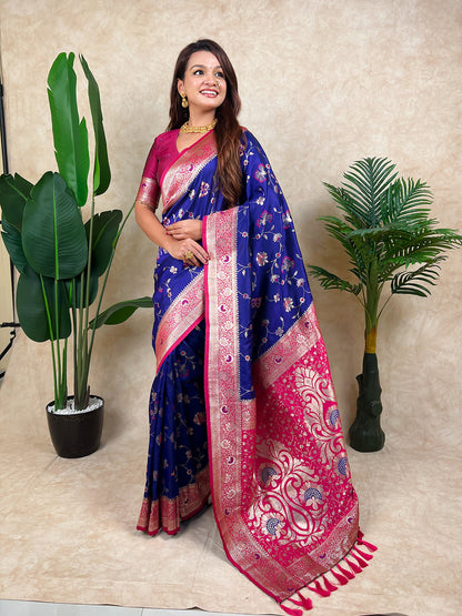 Violet Green Banarasi Jaal Zari Woven Silk Banarasi Saree Banarasi Silk Saree Anant Tex Exports Pvt.Ltd..