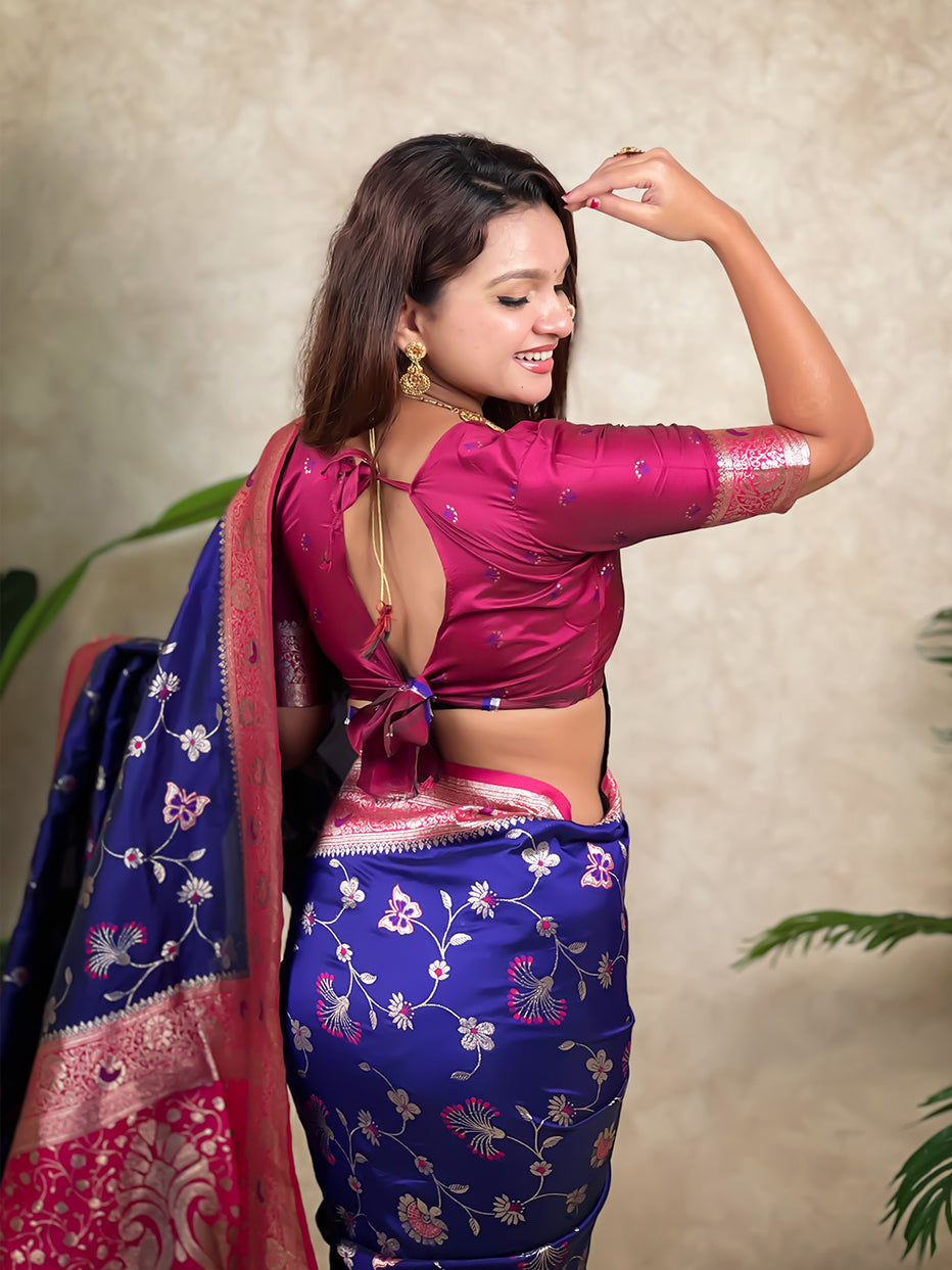 Violet Green Banarasi Jaal Zari Woven Silk Banarasi Saree Banarasi Silk Saree Anant Tex Exports Pvt.Ltd..