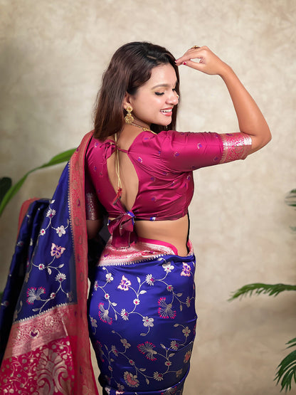 Violet Green Banarasi Jaal Zari Woven Silk Banarasi Saree Banarasi Silk Saree Anant Tex Exports Pvt.Ltd..