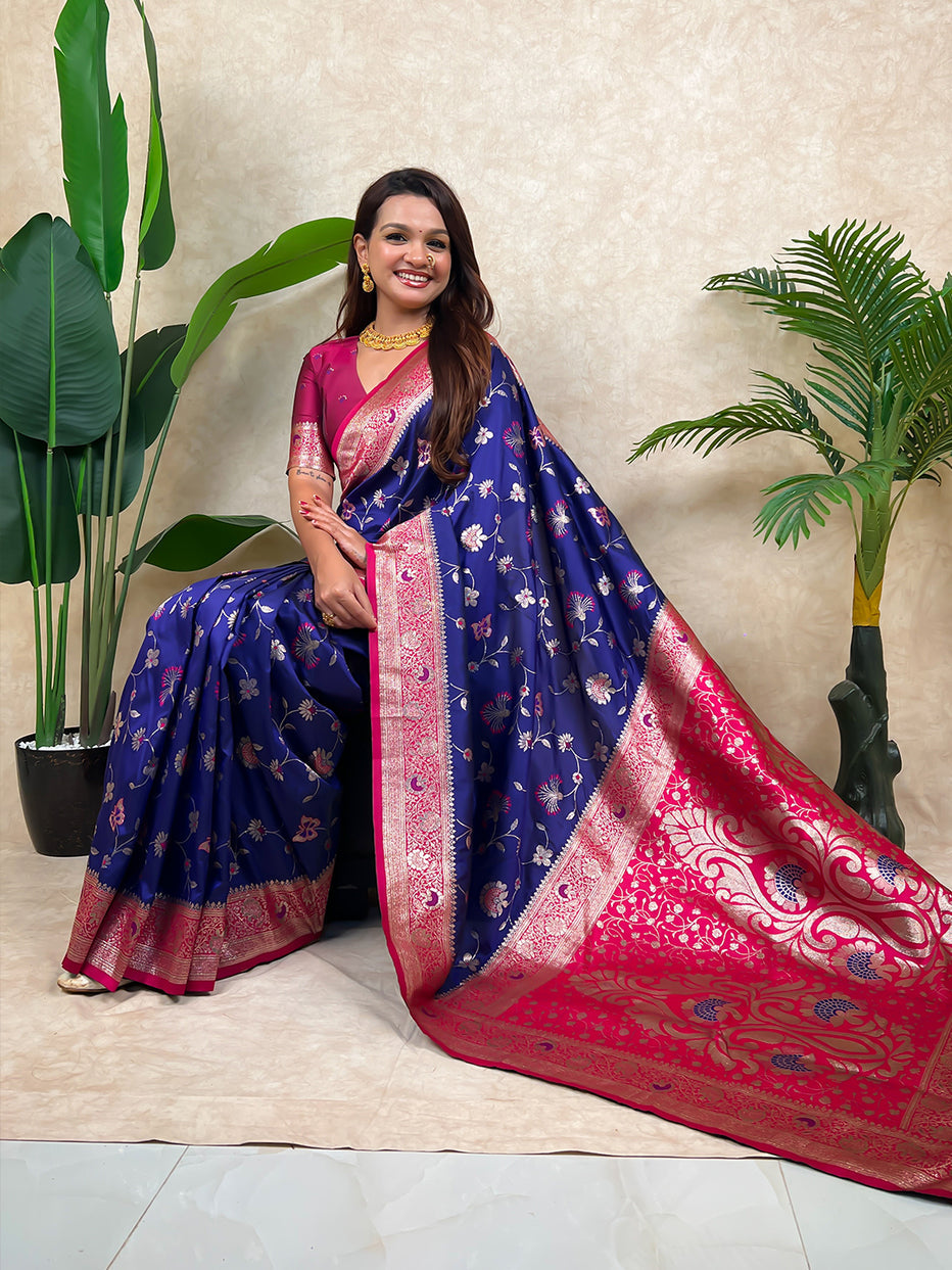 Violet Green Banarasi Jaal Zari Woven Silk Banarasi Saree Banarasi Silk Saree Anant Tex Exports Pvt.Ltd..