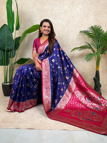 Violet Green Banarasi Jaal Zari Woven Silk Banarasi Saree Banarasi Silk Saree Anant Tex Exports Pvt.Ltd..