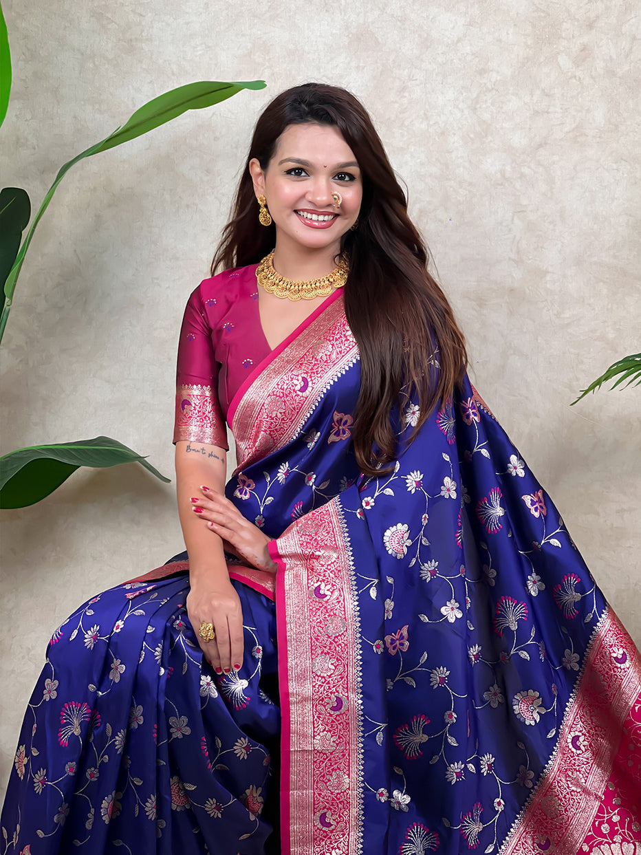 Violet Green Banarasi Jaal Zari Woven Silk Banarasi Saree Banarasi Silk Saree Anant Tex Exports Pvt.Ltd..