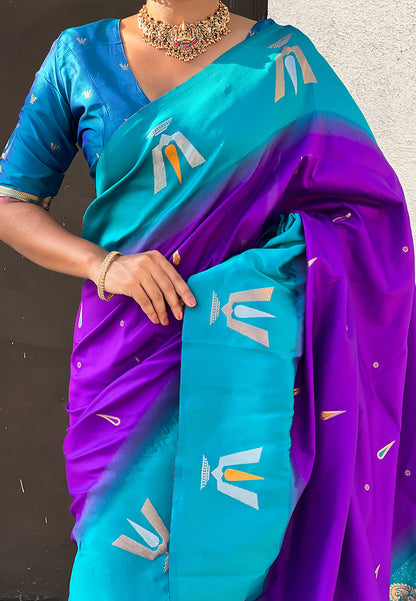 Purple South Traditional Tilak Contrast Soft Silk Zari Woven Saree Soft Silk Saree Anant Tex Exports Pvt.Ltd..