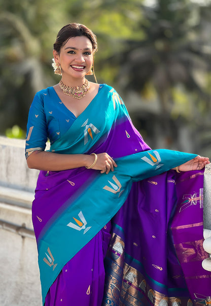 Purple South Traditional Tilak Contrast Soft Silk Zari Woven Saree Soft Silk Saree Anant Tex Exports Pvt.Ltd..