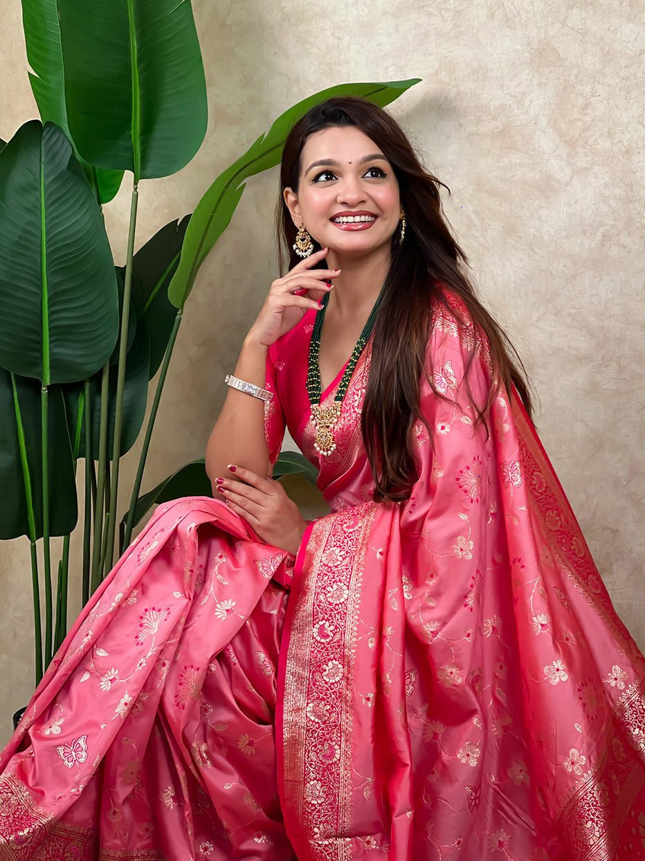 Baby Pink Banarasi Jaal Zari Woven Silk Saree Banarasi Silk Saree Anant Tex Exports Pvt.Ltd..