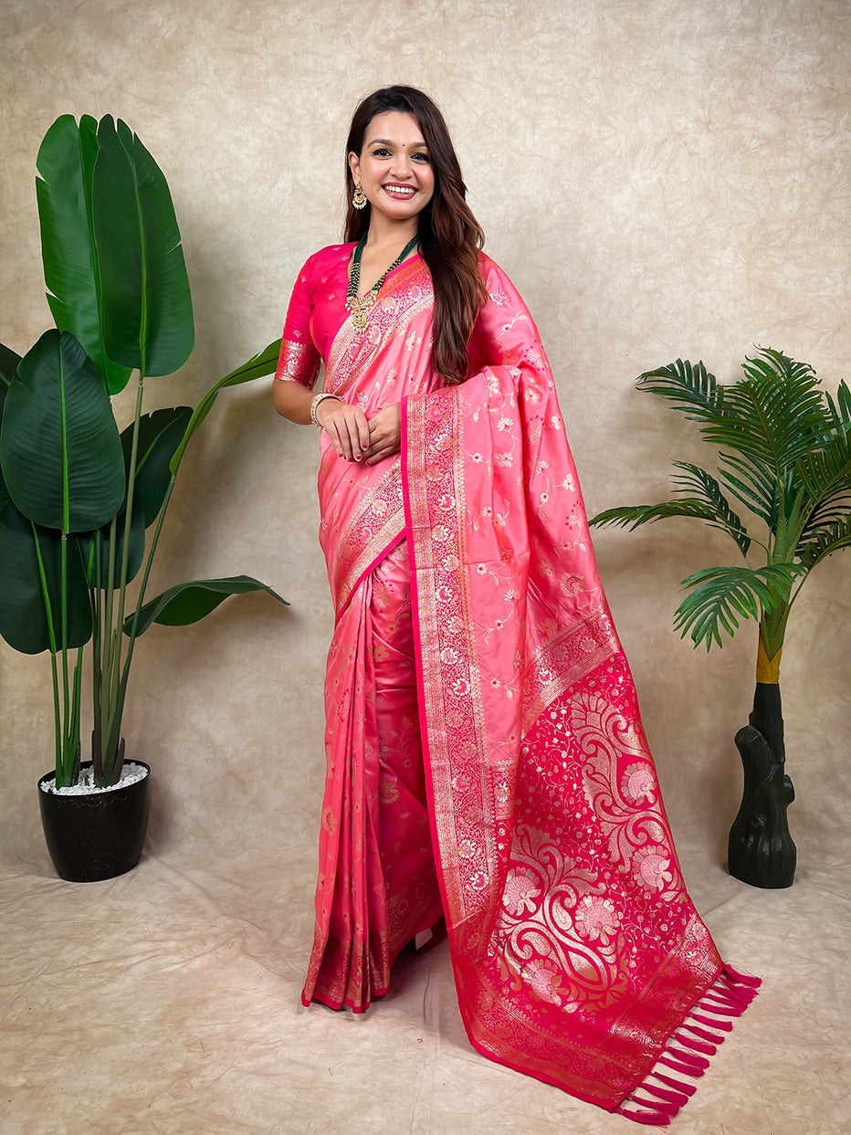 Baby Pink Banarasi Jaal Zari Woven Silk Saree Banarasi Silk Saree Anant Tex Exports Pvt.Ltd..