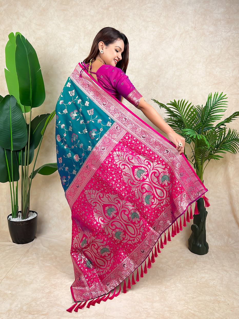 Green Banarasi Jaal Zari Woven Silk Banarasi Saree Banarasi Silk Saree Anant Tex Exports Pvt.Ltd..