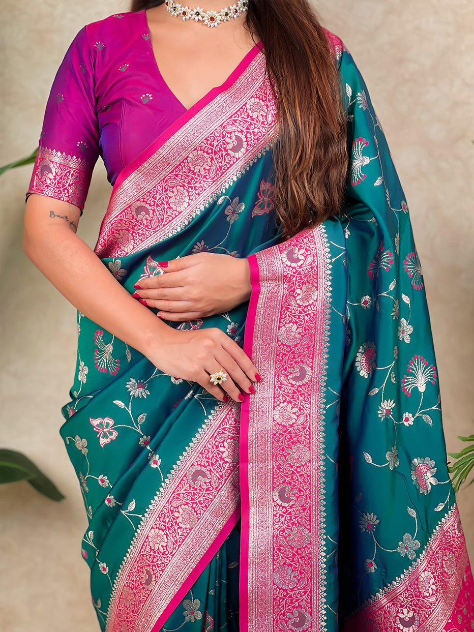 Green Banarasi Jaal Zari Woven Silk Banarasi Saree Banarasi Silk Saree Anant Tex Exports Pvt.Ltd..
