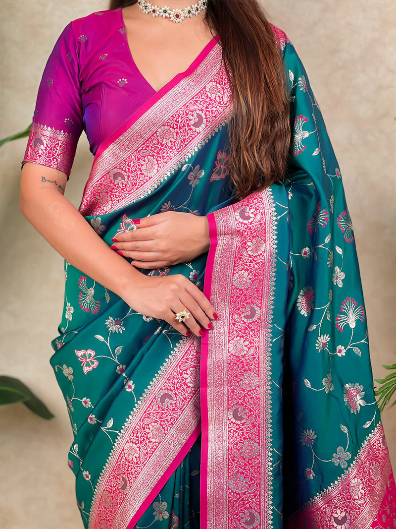 Green Banarasi Jaal Zari Woven Silk Banarasi Saree