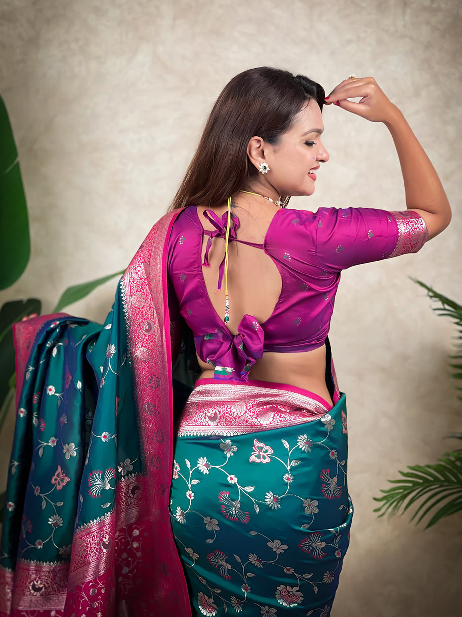 Green Banarasi Jaal Zari Woven Silk Banarasi Saree Banarasi Silk Saree Anant Tex Exports Pvt.Ltd..