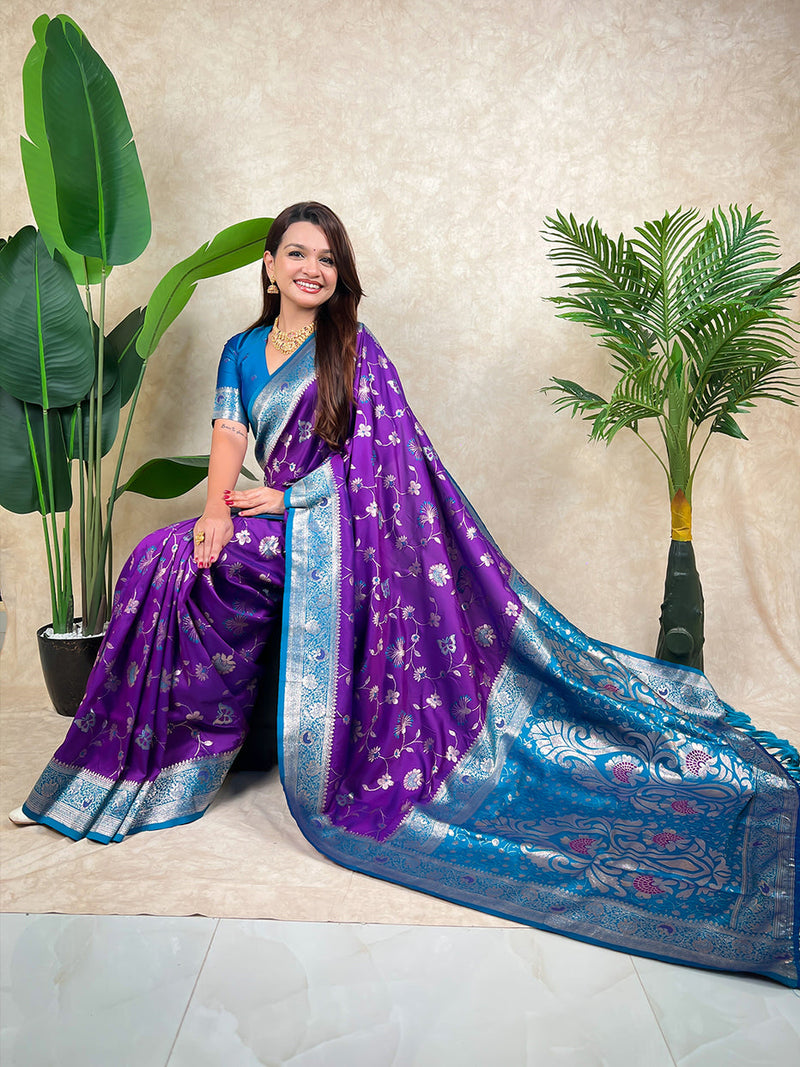 Purple Banarasi Jaal Zari Woven Silk Banarasi Saree