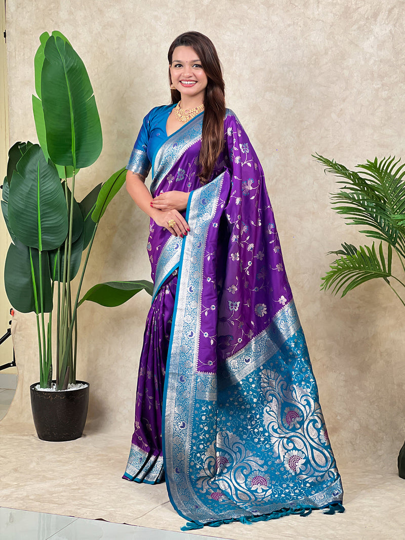 Purple Banarasi Jaal Zari Woven Silk Banarasi Saree
