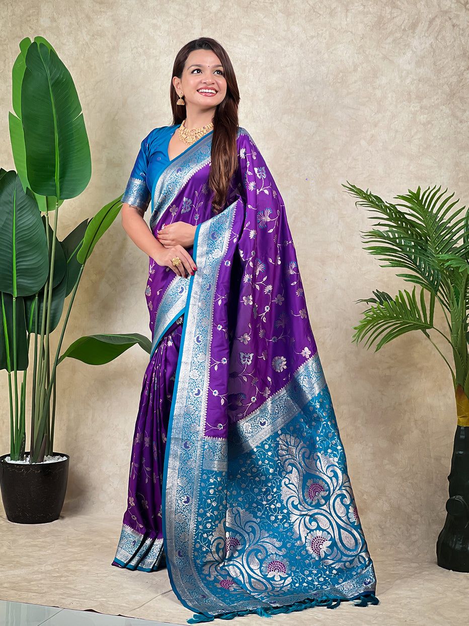 Purple Banarasi Jaal Zari Woven Silk Banarasi Saree