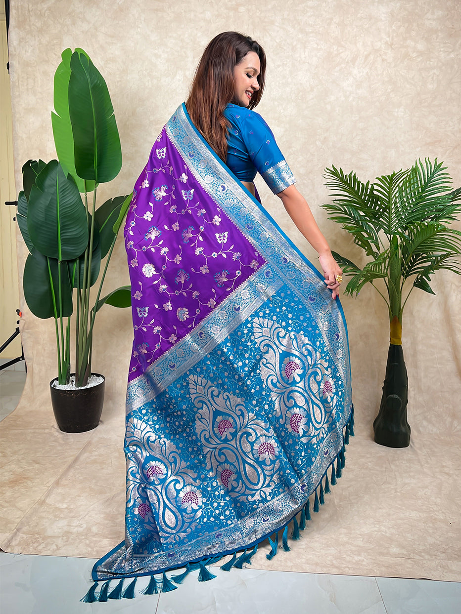 Purple Banarasi Jaal Zari Woven Silk Banarasi Saree Banarasi Silk Saree Anant Tex Exports Pvt.Ltd..
