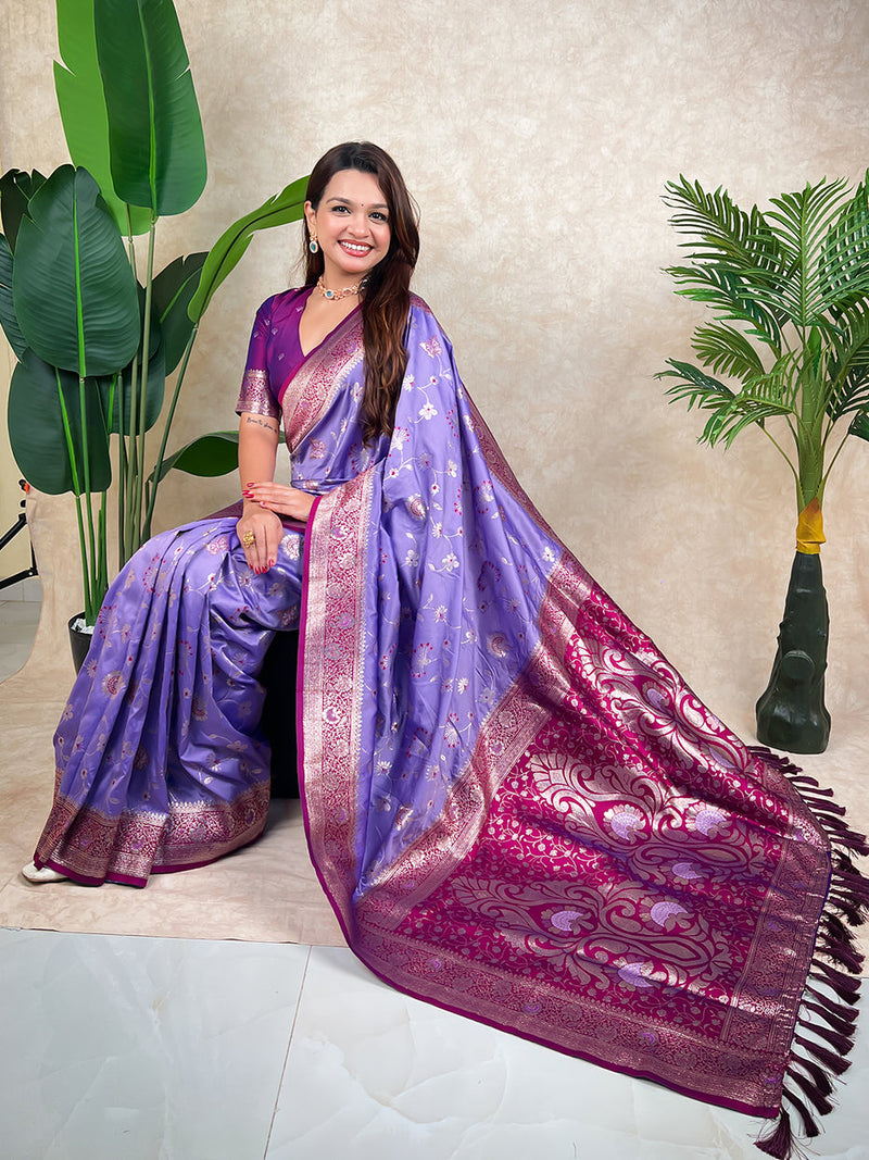Lavender Banarasi Jaal Zari Woven Silk Banarasi Saree