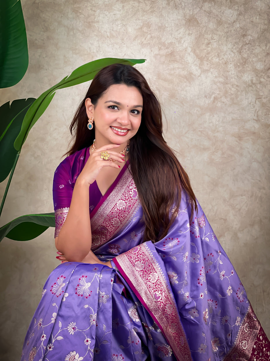 Lavender Banarasi Jaal Zari Woven Silk Banarasi Saree