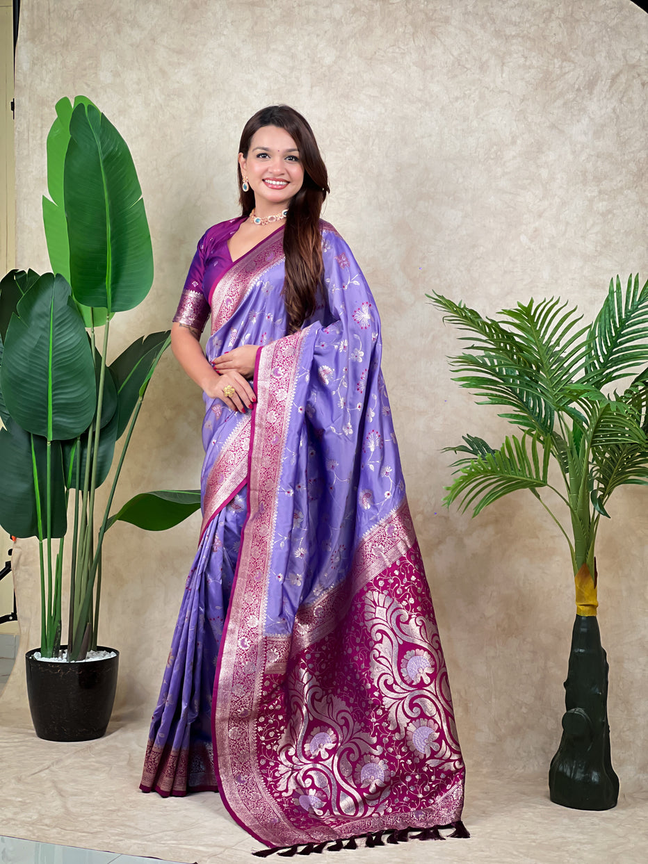 Lavender Banarasi Jaal Zari Woven Silk Banarasi Saree Banarasi Silk Saree Anant Tex Exports Pvt.Ltd..