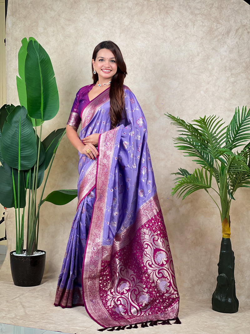 Lavender Banarasi Jaal Zari Woven Silk Banarasi Saree