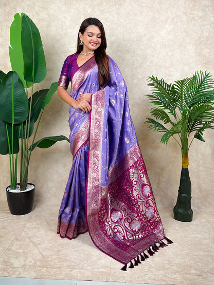Lavender Banarasi Jaal Zari Woven Silk Banarasi Saree Banarasi Silk Saree Anant Tex Exports Pvt.Ltd..