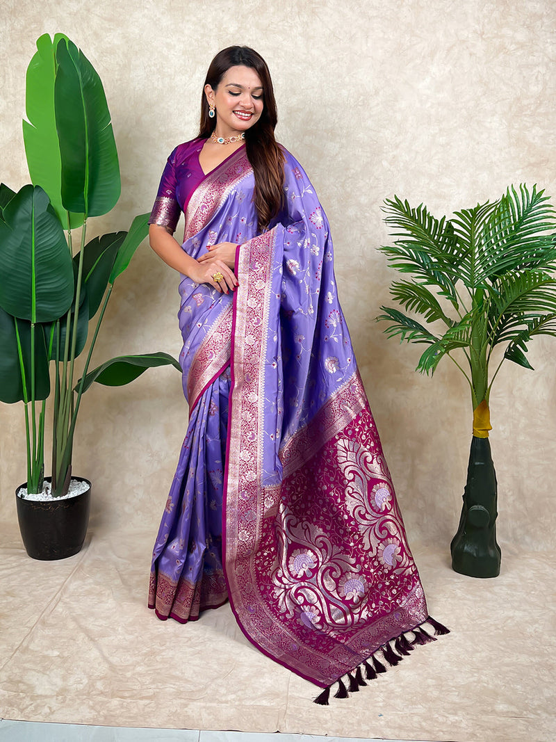 Lavender Banarasi Jaal Zari Woven Silk Banarasi Saree