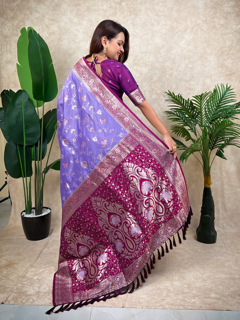 Lavender Banarasi Jaal Zari Woven Silk Banarasi Saree Banarasi Silk Saree Anant Tex Exports Pvt.Ltd..