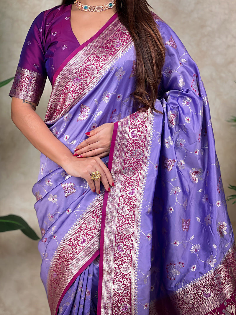Lavender Banarasi Jaal Zari Woven Silk Banarasi Saree
