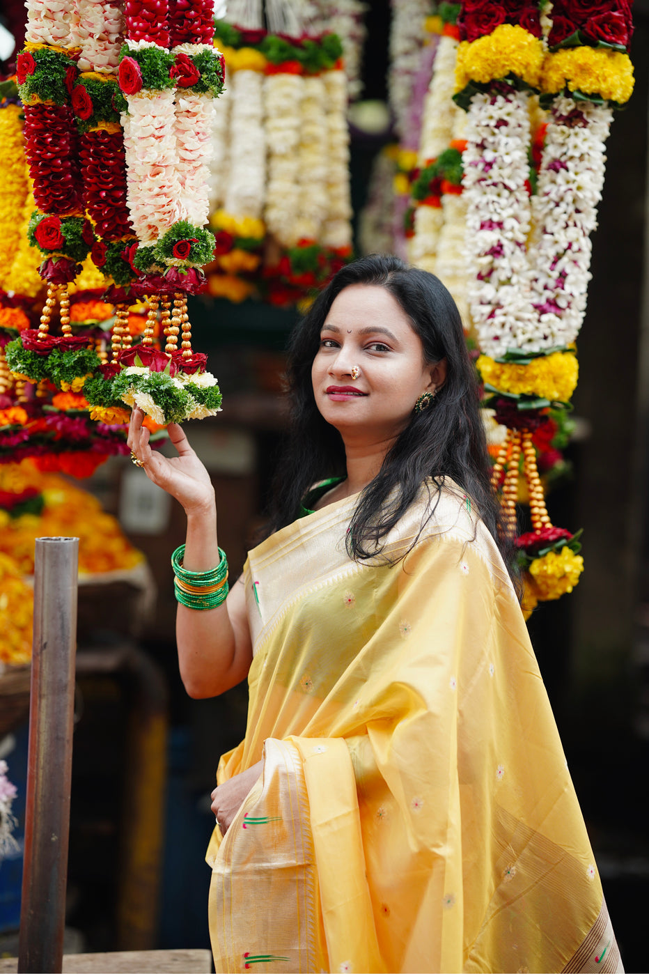 Prianca in our Yellow Organza Paithani Zari Saree