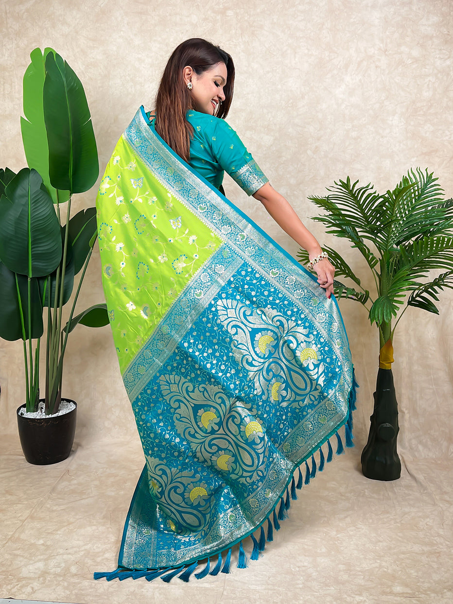 Pista Green Banarasi Jaal Zari Woven Silk Banarasi Saree Banarasi Silk Saree Anant Tex Exports Pvt.Ltd..