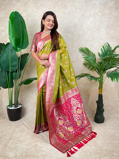 Mehendi Green Banarasi Jaal Zari Woven Silk Banarasi Saree Banarasi Silk Saree Anant Tex Exports Pvt.Ltd..