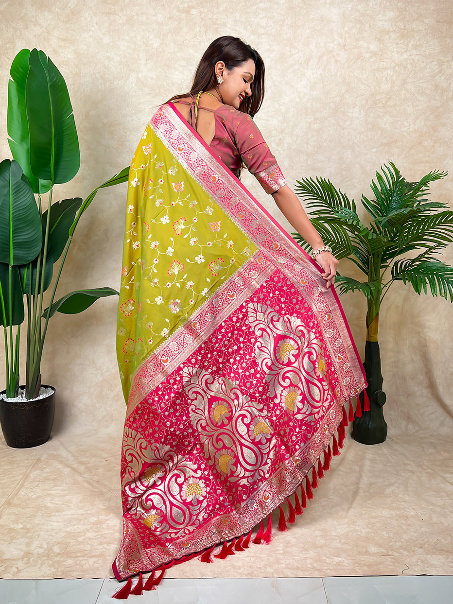 Mehendi Green Banarasi Jaal Zari Woven Silk Banarasi Saree Banarasi Silk Saree Anant Tex Exports Pvt.Ltd..