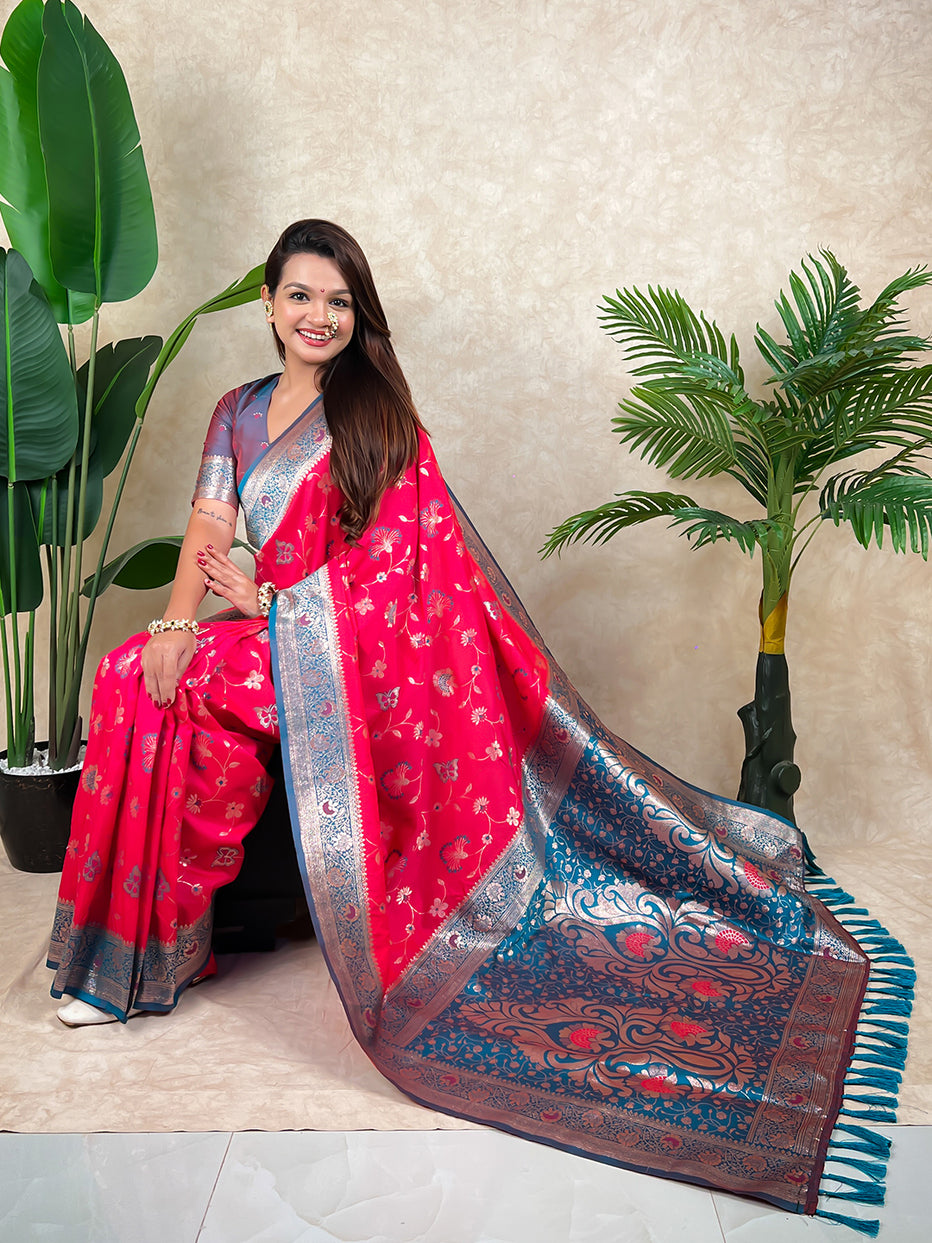 Pink Banarasi Jaal Zari Woven Silk Banarasi Saree Banarasi Silk Saree Anant Tex Exports Pvt.Ltd..