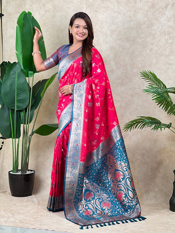 Pink Banarasi Jaal Zari Woven Silk Banarasi Saree