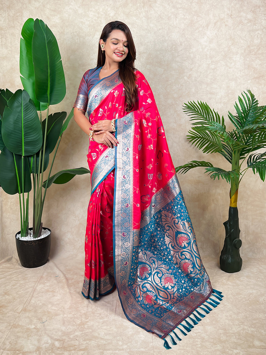 Pink Banarasi Jaal Zari Woven Silk Banarasi Saree Banarasi Silk Saree Anant Tex Exports Pvt.Ltd..