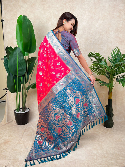 Pink Banarasi Jaal Zari Woven Silk Banarasi Saree Banarasi Silk Saree Anant Tex Exports Pvt.Ltd..