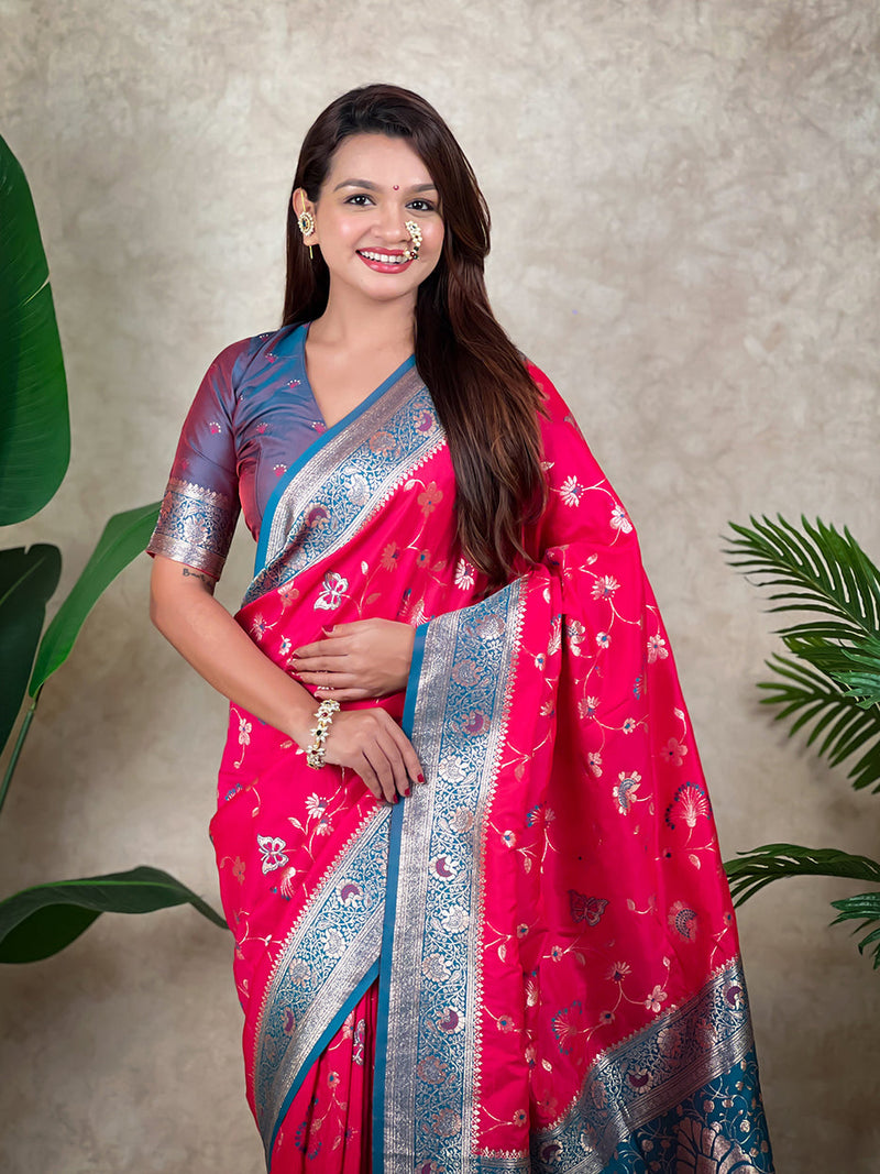 Pink Banarasi Jaal Zari Woven Silk Banarasi Saree