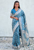 Butterfly Blue Banarasi Satin Silk Zari Banarasi Saree Panetar Saree Anant Tex Exports Pvt.Ltd..