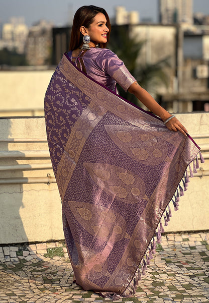 Lavender Banarasi Satin Silk Zari Banarasi Saree Panetar Saree Anant Tex Exports Pvt.Ltd..