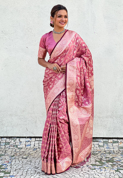 Pink Banarasi Satin Silk Zari Banarasi Saree Panetar Saree Anant Tex Exports Pvt.Ltd..