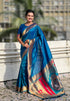 Blue Green Zari Woven Mahalaxmi God Paithani Silk Saree Paithani Saree Anant Tex Exports Pvt.Ltd..