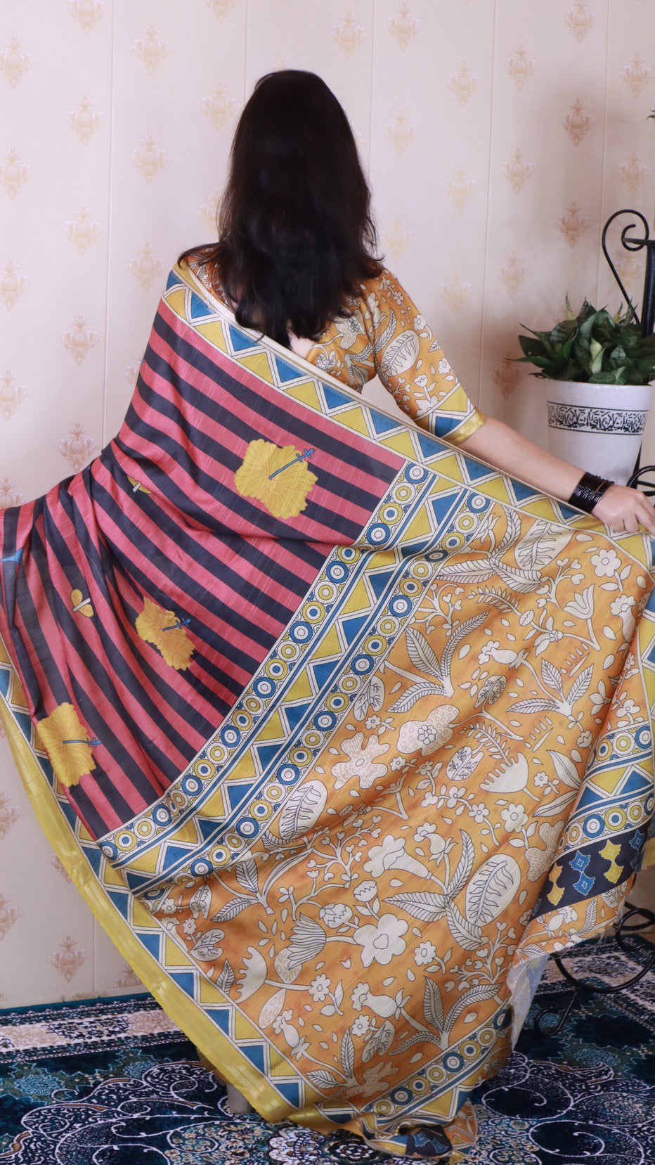 Red Soft Tussar Silk Striped Traditional Printed Zari Tussar Saree Tussar Saree Anant Tex Exports Pvt.Ltd..