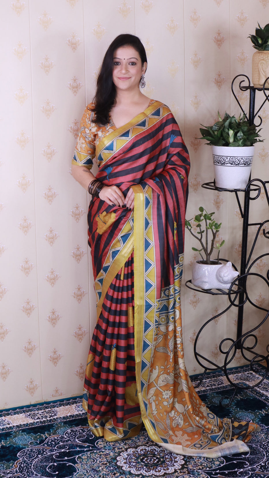 Red Soft Tussar Silk Striped Traditional Printed Zari Tussar Saree Tussar Saree Anant Tex Exports Pvt.Ltd..