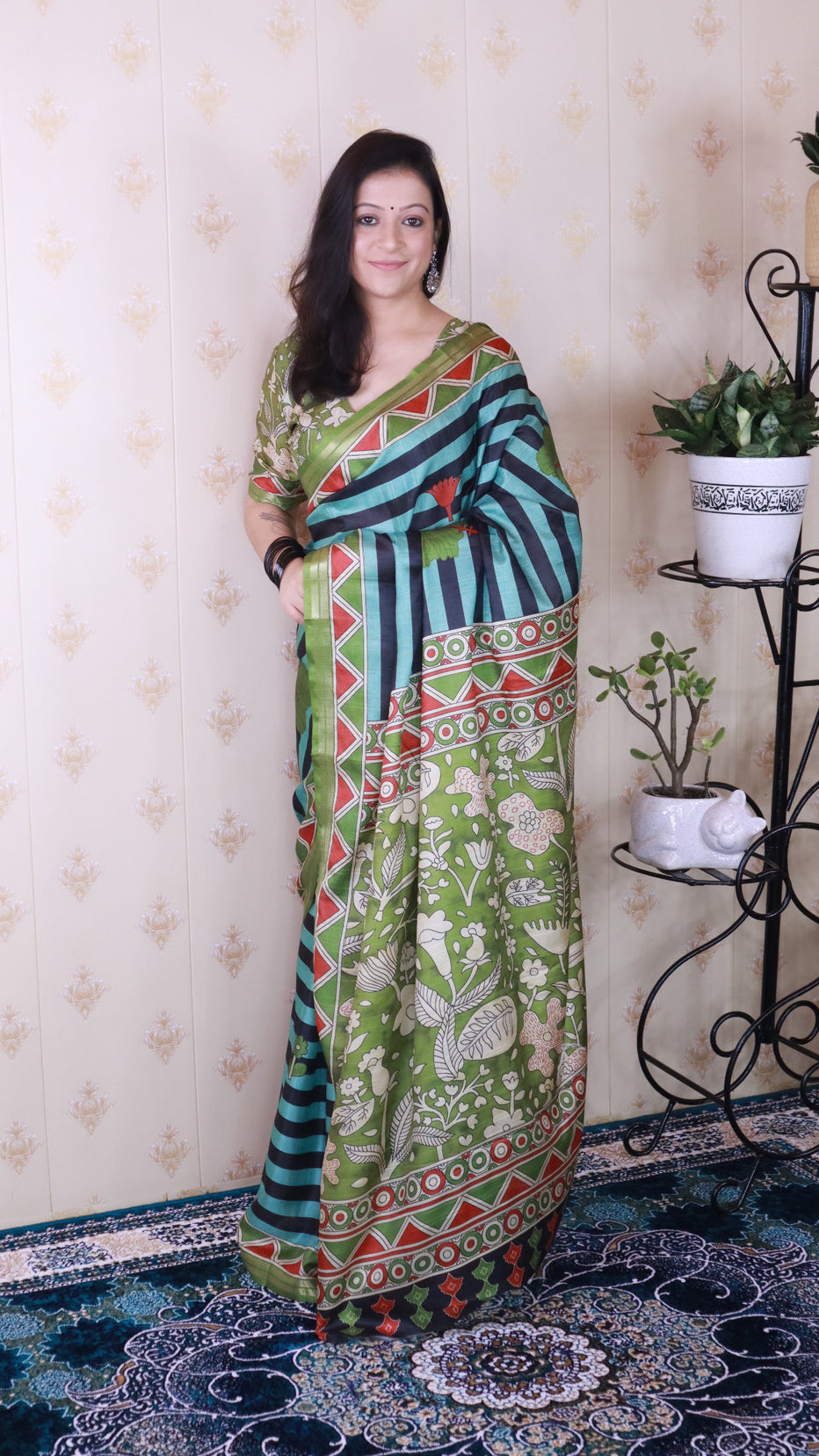 Aqua Blue Soft Tussar Silk Striped Traditional Printed Zari Tussar Saree Tussar Saree Anant Tex Exports Pvt.Ltd..