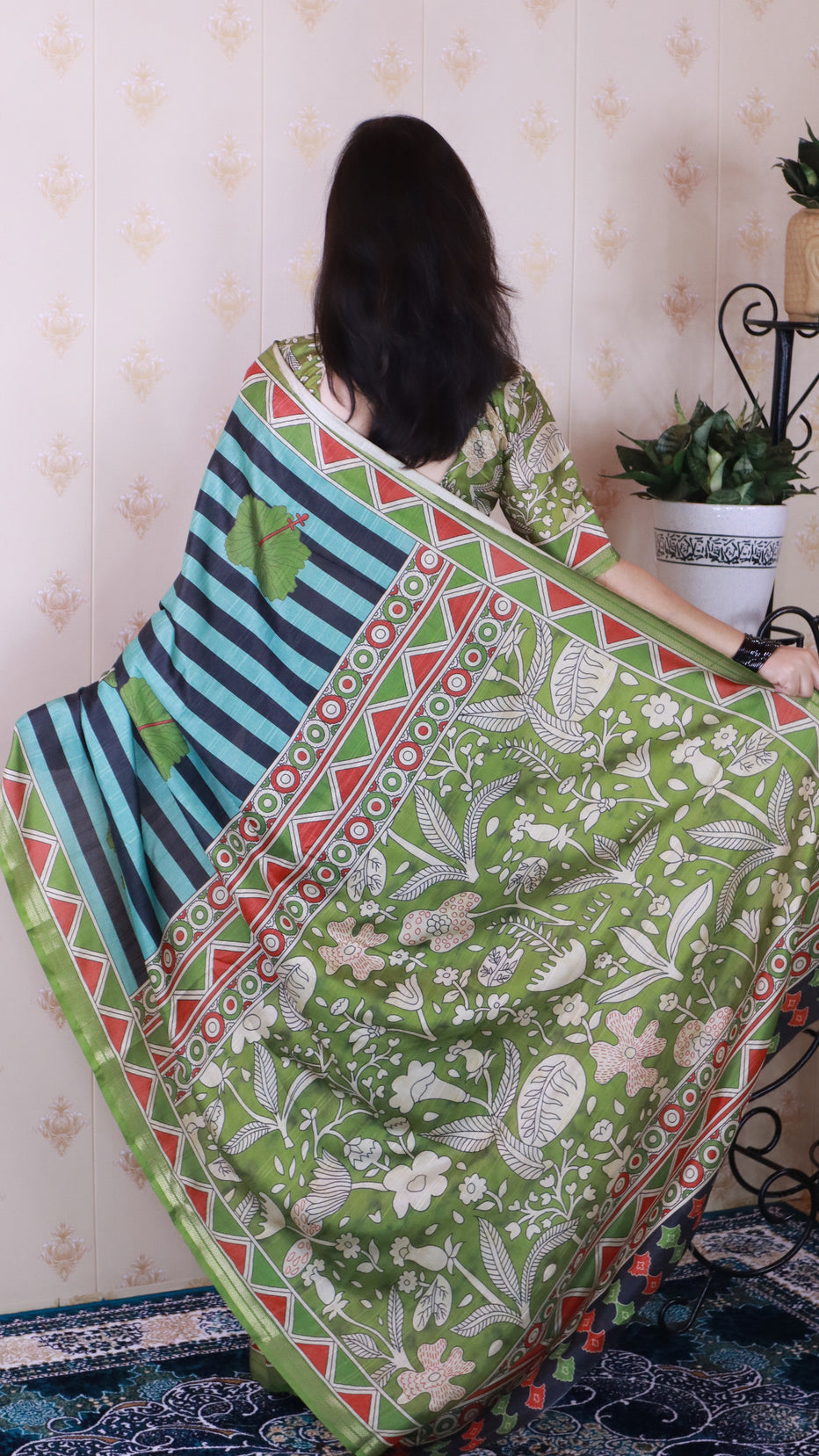 Aqua Blue Soft Tussar Silk Striped Traditional Printed Zari Tussar Saree Tussar Saree Anant Tex Exports Pvt.Ltd..