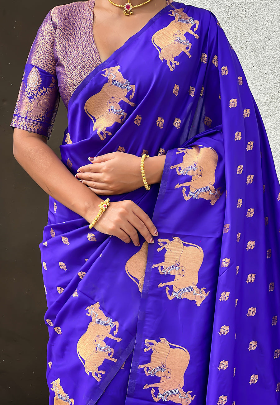 Violet Pure Soft Silk Dual Zari with Nandi Border Saree 