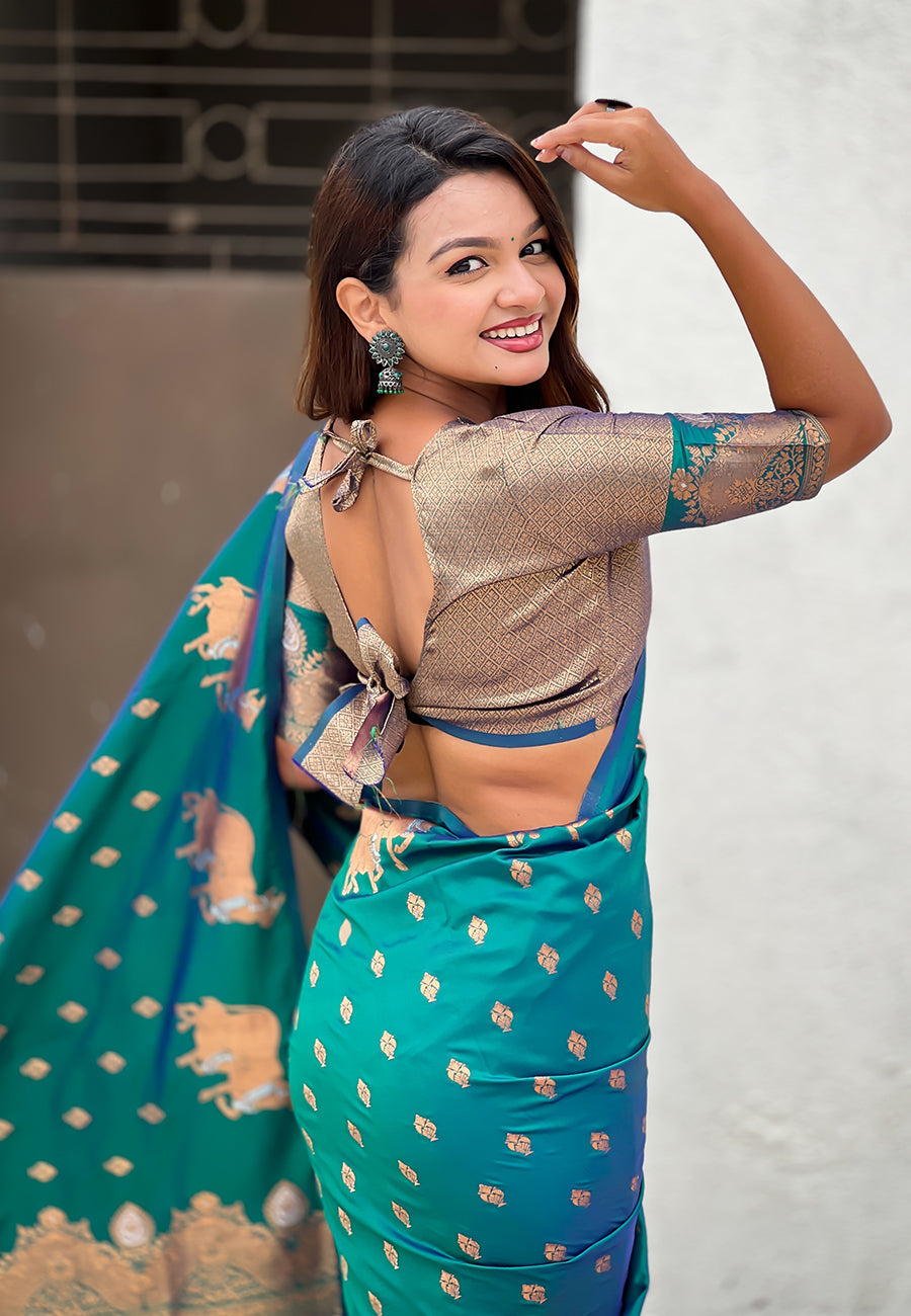Green Pure Soft Silk Dual Zari with Nandi Border Saree 