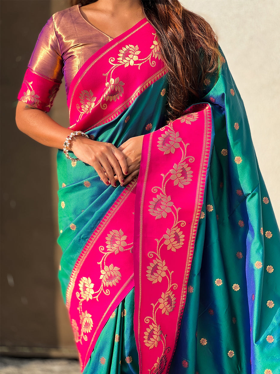 Green Soft Silk Lotus Paithani Saree