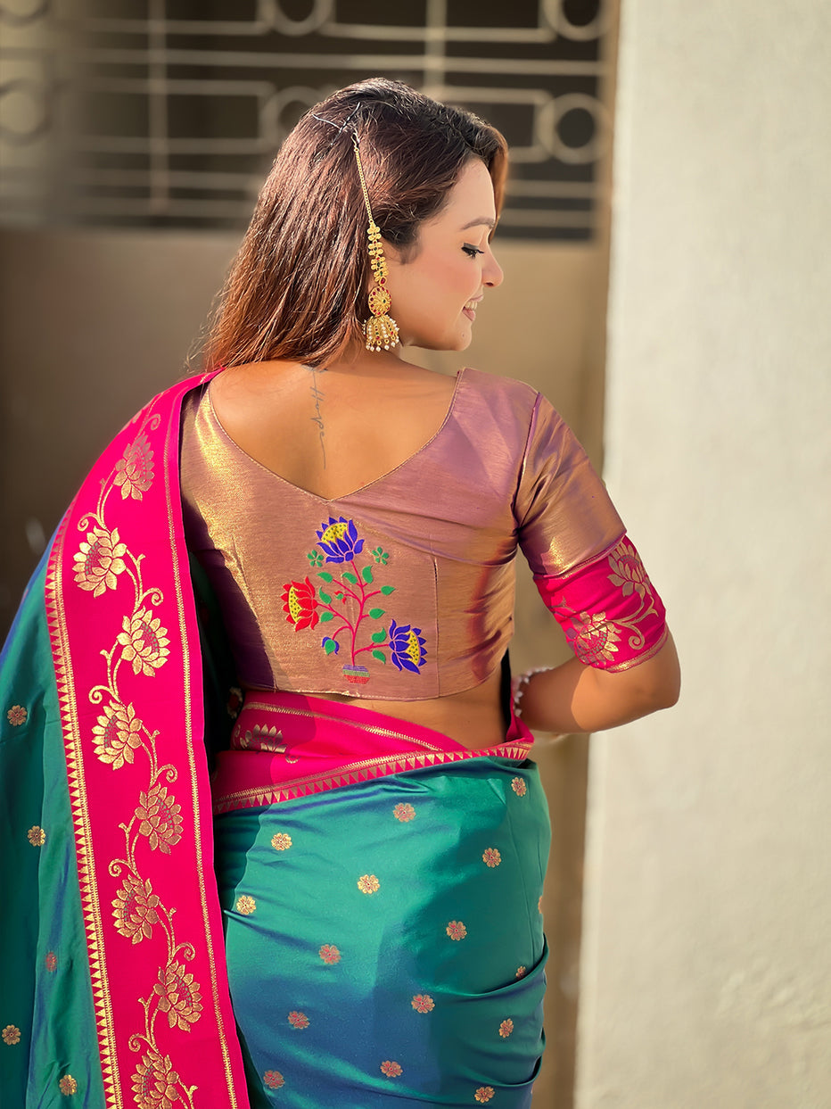 Green Soft Silk Lotus Paithani Saree Paithani Saree Anant Tex Exports Pvt.Ltd..