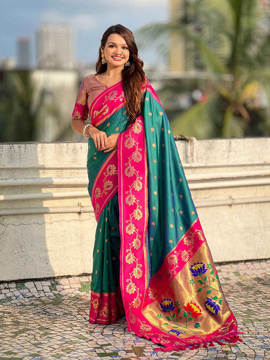 Green Soft Silk Lotus Paithani Saree Paithani Saree Anant Tex Exports Pvt.Ltd..