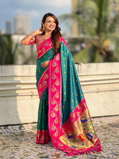Green Soft Silk Lotus Paithani Saree Paithani Saree Anant Tex Exports Pvt.Ltd..