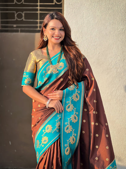 Coffee Brown Soft Silk Lotus Paithani Saree Paithani Saree Anant Tex Exports Pvt.Ltd..